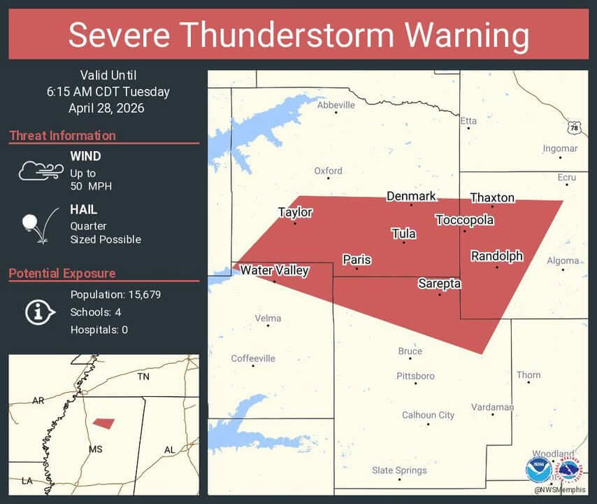 Severe Thunderstorm Warning Issued for Southern Lafayette County ...